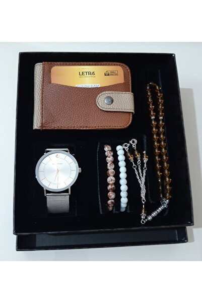 renkli çiçekler Erkek Saat Erkek Kol Saati Cüzdan Tesbih Bileklik Set