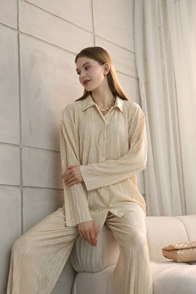 Ekim Store Σετ παντελόνι με πλισέ πουκάμισο
