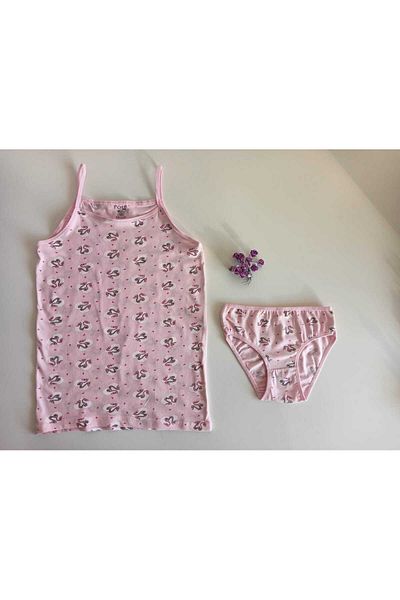 Poli Underwear Girl's Printed, Patterned Elastane Cotton Rope Strap Athlete Briefs Set