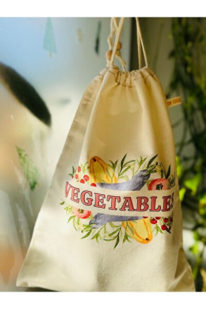 YOFU Baskılı Bez Kese (30X40 CM) Vegetables Çok Amaçlı Bez Kese Ekmek Kesesi Meyve Sebze Kesesi