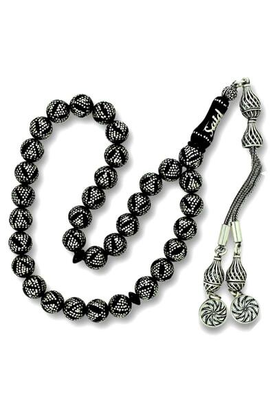 AbbasShop Yoğun Gümüş Kakma Işlemeli Hakiki Erzurum Oltutaşı Tesbih Imameye I...