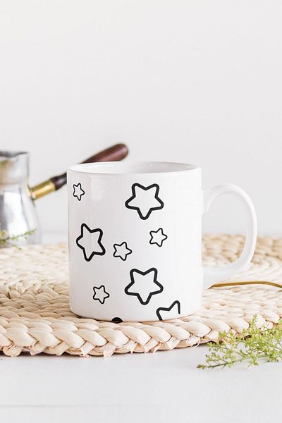 Decorbik Mug Cup, Star Design, Porcelain Mug, Gift Mug, Printed Mug Cup, Patterned Mug Cup