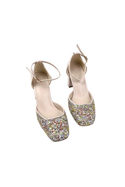 bescobel Women's Gelşam Nude Stone Front Evening Dress Shoes 7.5 cm 112