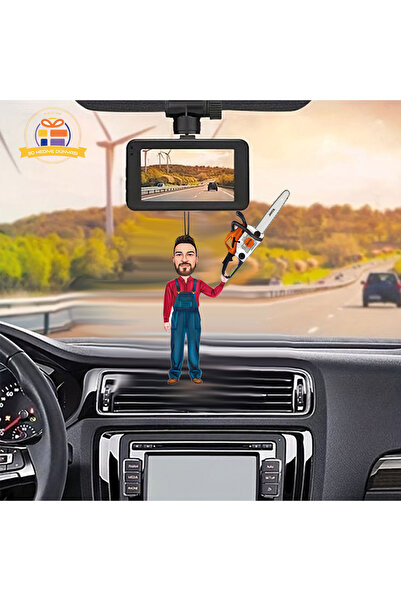 3D Hediye Dünyası Elektirikli testere ustası karikatürü Araba Dikiz ayna süsü