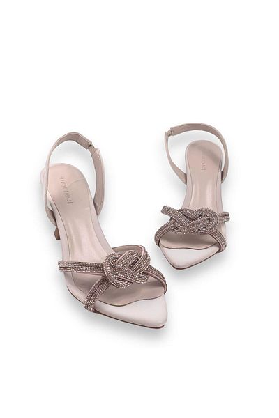 bescobel Women's Ilgan Skin Silk Material Stoned Pointed Toe Ankle Lacing Evening Dress Shoes 8 cm 917