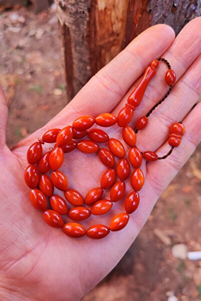 Vip Kehribar 7X12 mm Mişmişi Alman Fiber Tesbih | Usta İşçilikli Tespih