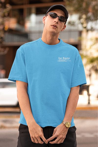 WNWGKN Tricou oversize cu gât cu imprimeu Losangels