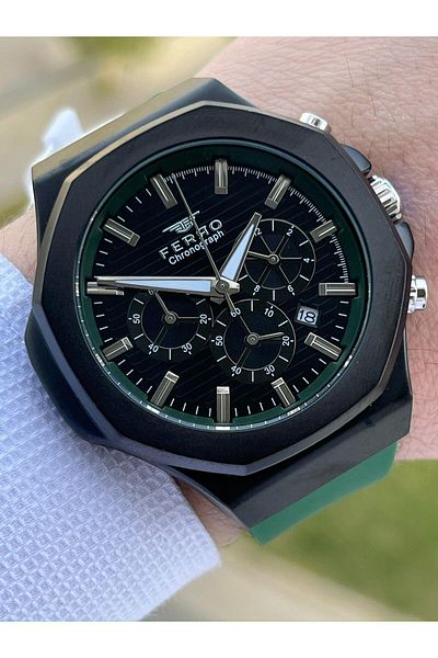 FERRO Interior Functions Active Green Color Silicone Cord 30 Mt Waterproof Men's Wristwatch EF313948-ZJ