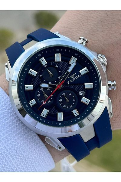 FERRO Inner Functions Active Navy Color Silicone Cord 30 Mt Waterproof Men's Wristwatch EF31402-L