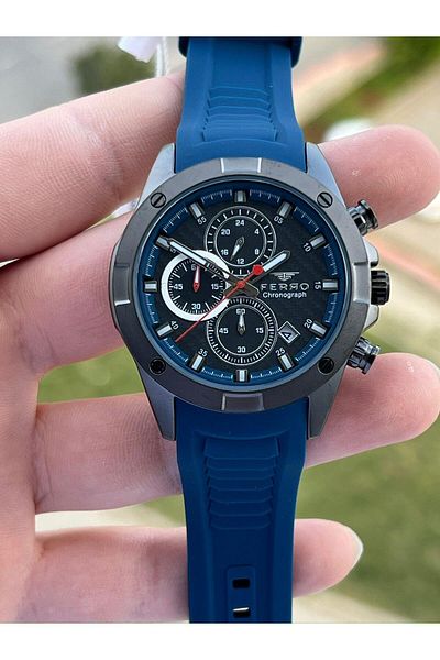 FERRO Inner Functions Active Navy Color Silicone Cord 30 Mt Waterproof Men's Wristwatch EF31361-L