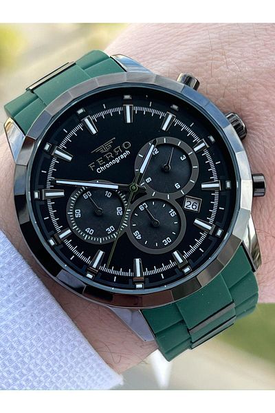 FERRO Inner Functions Active Green Color Silicone Cord 30m Waterproof Men's Wristwatch EF31360-ZJ