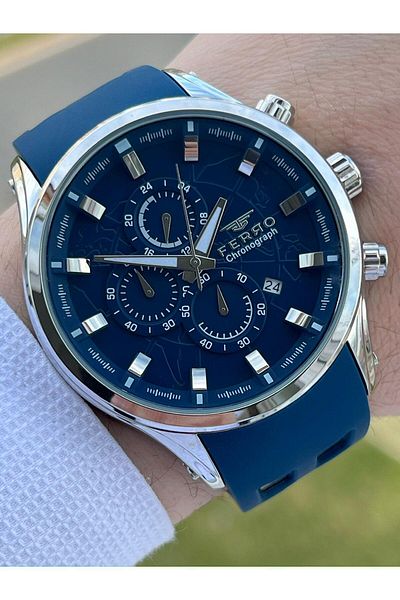 FERRO Inner Functions Active Navy Color Silicone Cord 30 Mt Waterproof Men's Wristwatch EF31354-L