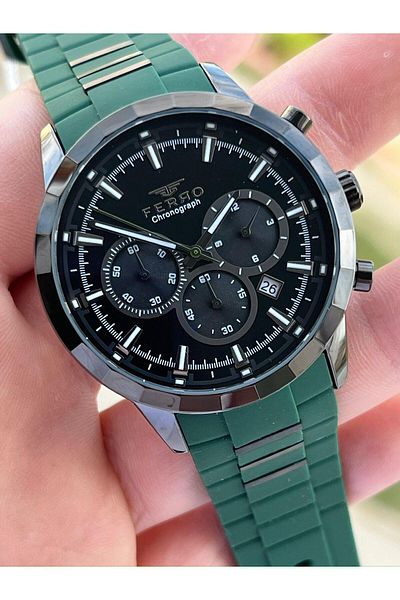 FERRO Inner Functions Active Green Color Silicone Cord 30m Waterproof Men's Wristwatch EF31360-ZJ