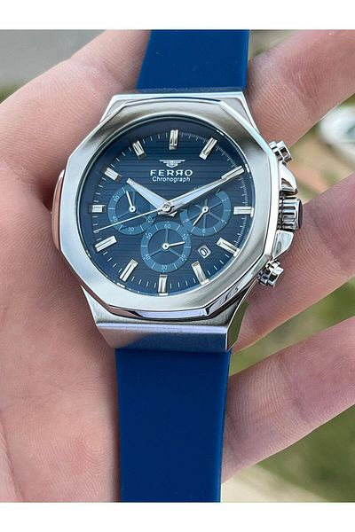 FERRO Inner Functions Active Navy Color Silicone Cord 30 Mt Waterproof Men's Wristwatch EF31348-L3