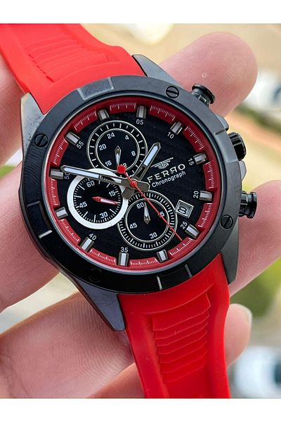 FERRO Inner Functions Active Red Color Silicone Cord 30 Mt Waterproof Men's Wristwatch EF31361-ZK
