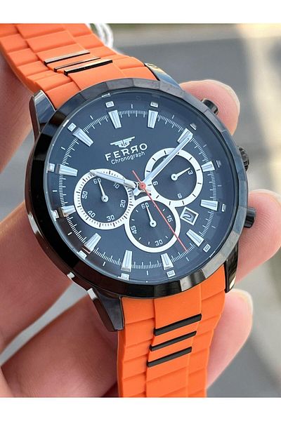 FERRO Inner Functions Active Orange Color Silicone Cord 30 Mt Waterproof Men's Wristwatch EF31360-ZL