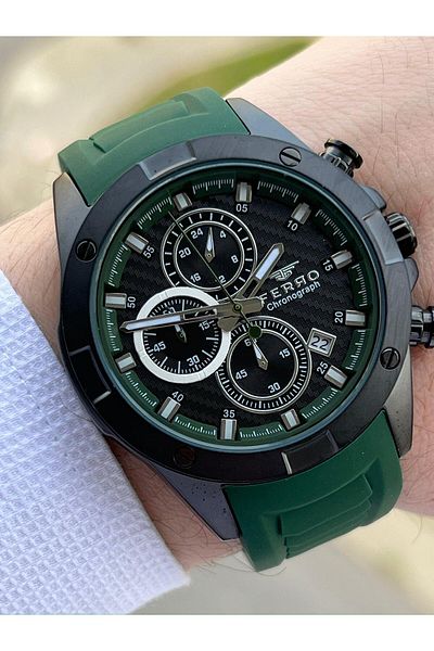 FERRO Inner Functions Active Green Color Silicone Cord 30 Mt Waterproof Men's Wristwatch EF31361-ZJ