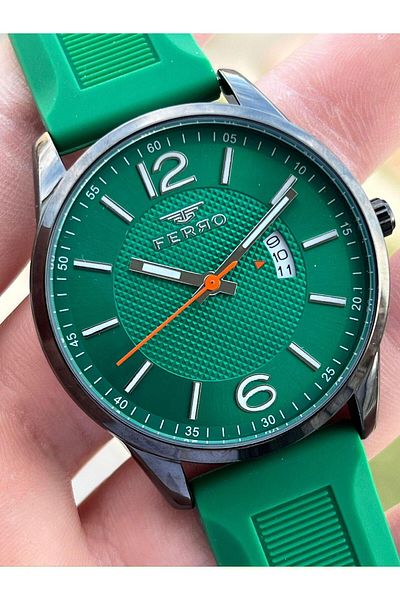 FERRO Calendar Active Green Color Silicone Cord 30 Mt Waterproof Men's Wristwatch EF11316-