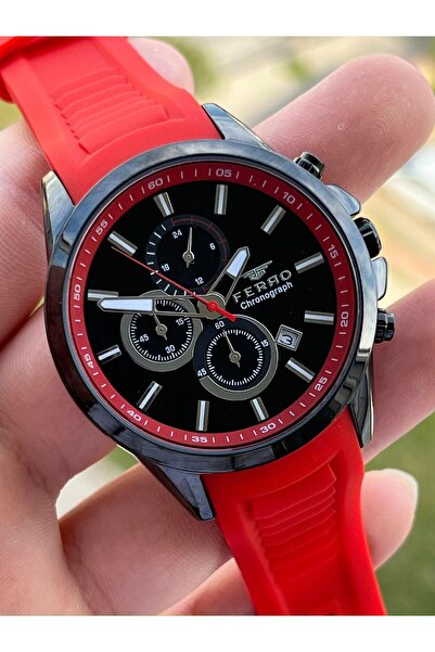 FERRO Inner Functions Active Red Color Silicone Cord 30 Mt Waterproof Men's Wristwatch EF31359-ZK