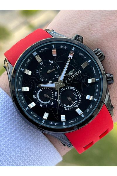 FERRO Inner Functions Active Red Color Silicone Cord 30 Mt Waterproof Men's Wristwatch EF11345-ZK
