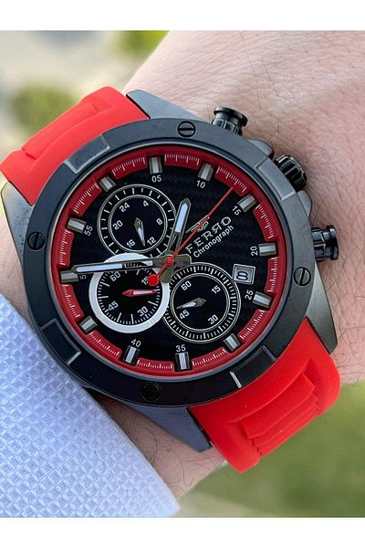 FERRO Inner Functions Active Red Color Silicone Cord 30 Mt Waterproof Men's Wristwatch EF31361-ZK