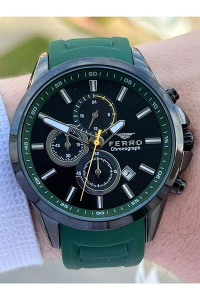 FERRO Inner Functions Active Green Color Silicone Cord 30 Mt Waterproof Men's Wristwatch EF31359-ZJ