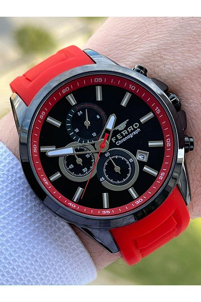 FERRO Inner Functions Active Red Color Silicone Cord 30 Mt Waterproof Men's Wristwatch EF31359-ZK