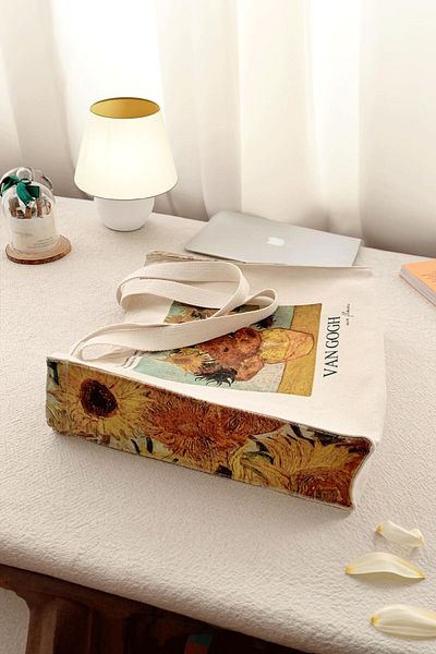 Buka Shops Geantă de pânză Van Gogh cu model de floarea soarelui