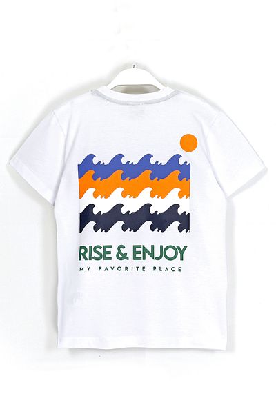 DobaKids Set 2 piese de vară pentru băiat cu slogan imprimat Rise Enjoy 8-15 ani, alb, verde