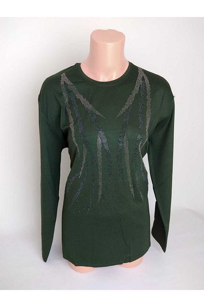 YAŞAR TRİKO Bluză tricou din bumbac pieptănat pentru femei, verde, cu mâneci lungi, cu mâneci lungi, spălate cu pietre, viscoză