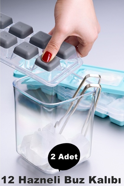 Kitchen Beauty 2 Adet Pratik 12 Bölmeli Bas Parmak Silikon Buz Kalıbı Kapaklı...