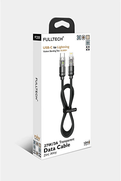 Fulltech FC33 Type-C to Lightning 27W/3A TRANSPARENT 1.2M KABLO