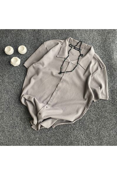 Retro Apaj Collar Slim Fit Summer Sand - Short Sleeve Shirt