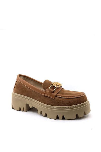 AYAKKABIMOOD Shoesmood Lp Loafer Tan Mocasin Pantofi casual pentru femei cu toc pană