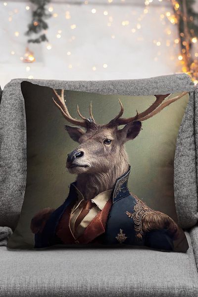 Royalte Față de pernă cu model de cerb Avangard, imprimată digital, cu design animal