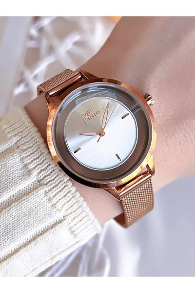 FERRO Rose Gold Anti-Tarnish Color Throw 3 Atm Special Design Women's Wristwatch with Straw Cord BMN8C1112FF