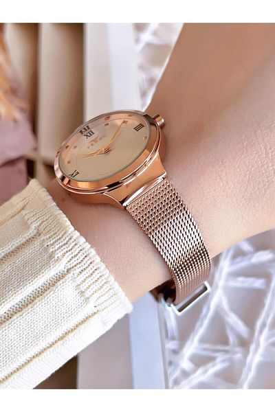FERRO Rose Gold Anti-Tarnish Color Throw 3 Atm Special Design Women's Wristwatch with Straw Cord BF21040CWT