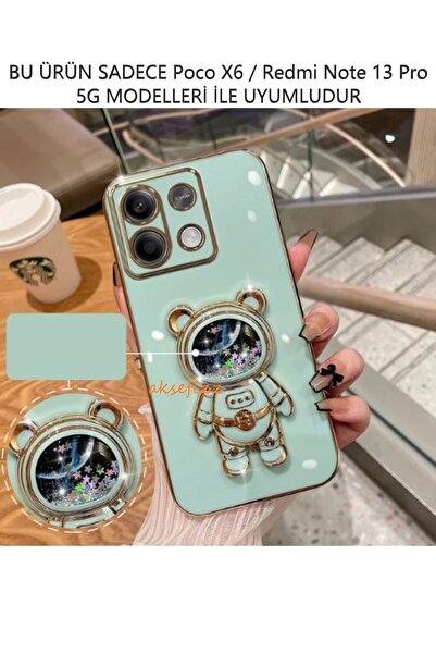 AKSEFİZZ Xiaomi Redmi Note 13 Pro 5G - Poco X6 Uyumlu Sıvı Simli Yıldızlı Ayı...