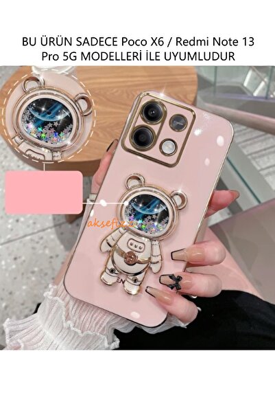 AKSEFİZZ Xiaomi Redmi Note 13 Pro 5G - Poco X6 Uyumlu Sıvı Simli Yıldızlı Ayı...