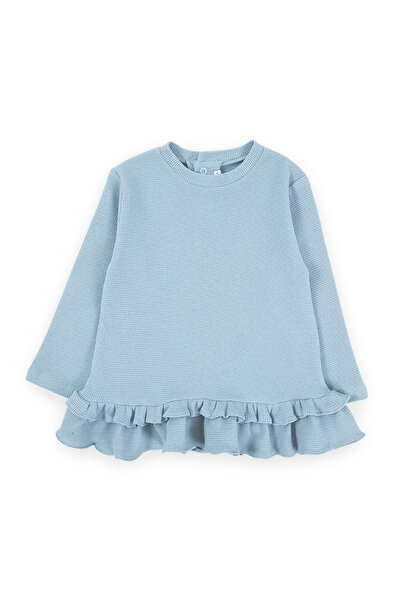 Bubuga Kız Çocuk %100 Pamuk Waffle Kumaş Turkuaz Renk Elbise