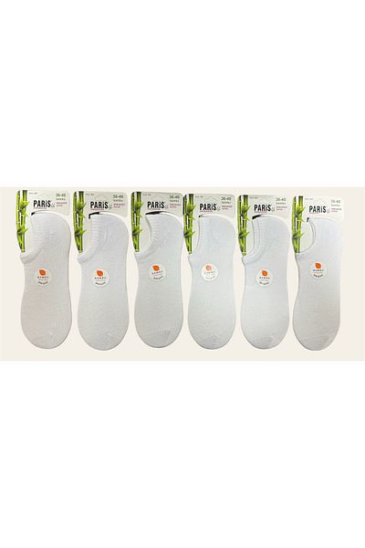 PARİS SOCKS 6-Piece Bamboo White Women's Invisible Seamless Sneaker