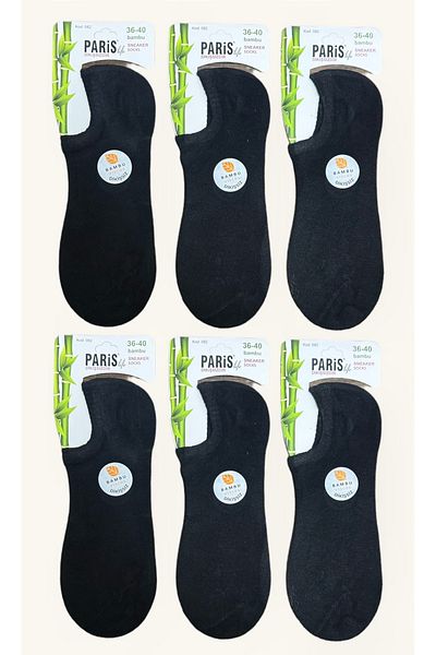 PARİS SOCKS Комплект от 6 черни бамбукови невидими безшевни чорапи за жени