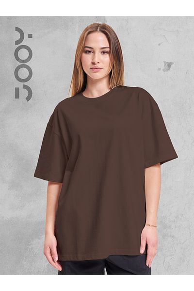 Jooy Company Καφέ Crew Neck Oversize Boyfriend Basic Tshirt