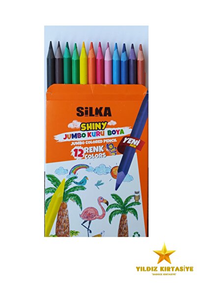 Silka Shiny Wood Free 12 Renk Jumbo Kuru Boya Kalemi