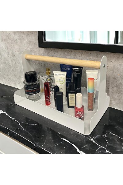 decorelax Ahşap Saplı Beyaz 30x17cm Metal Servis, Sunum, Dekoratif Tepsi