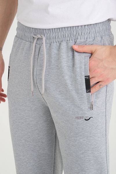 RDR-X Men's Gray Relaxed Cut Straight Leg Embroidery Detailed Combed Fabric Sweatpants