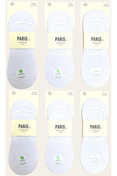 PARİS SOCKS 6-Piece Women's White Bamboo Non-Slip Silicone Ballerina Socks