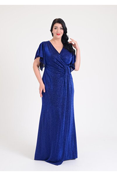 SpringStore Saks Mendil Kol Simli Büyük Beden Abiye Elbise