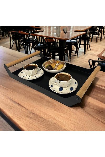 decorelax 40X25 DECORATIVE METAL TABLE WITH Wooden Handle BLACK, PRESENTATION, DECORATIVE TABLE