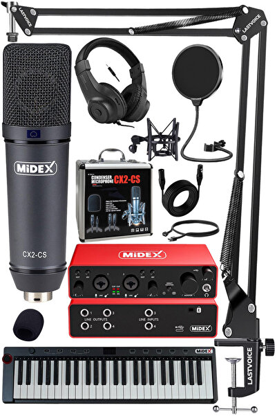 Midex Midi Paket-6 Stüdyo Ekipmanları Seti Ses Kartı Midi Klavye Mikrofon Kul...